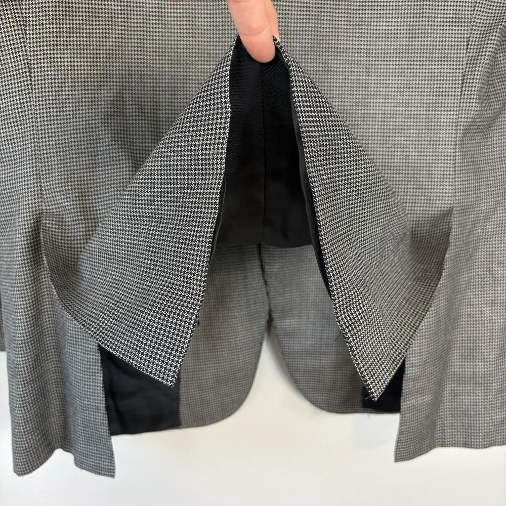 Canali Blazer Mens 44L Houndstooth Silk Wool Sport Coat Jacket Gray Black
